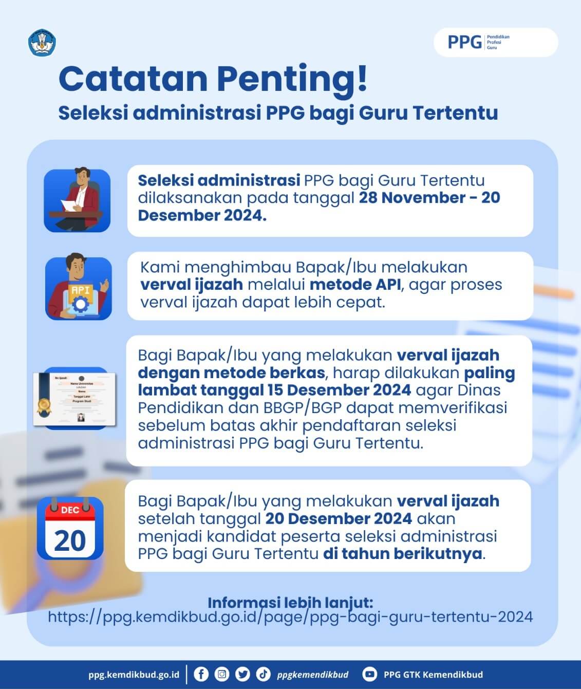 catatan penting seleksi administrasi ppg bagi guru tertentu